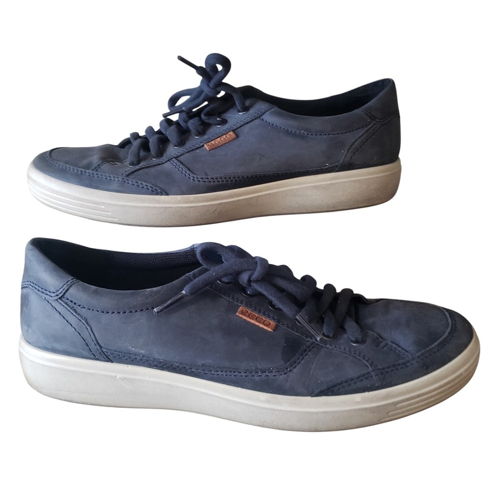 Ecco Leather Casual Sneakers Comfort Walking Shoes Navy Blue Mens 10‎